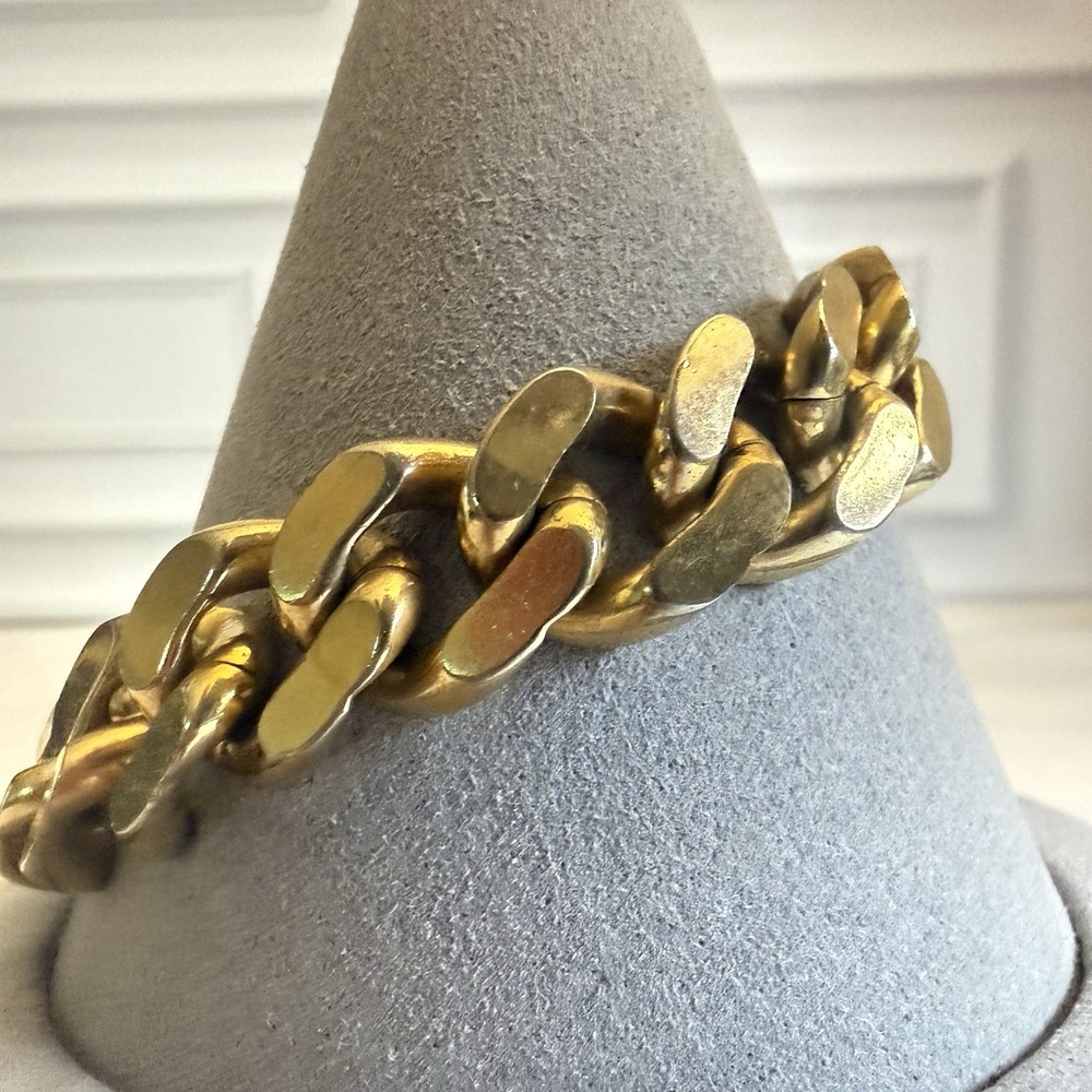 Beautiful! Vintage Cuban Chain Chunky Bracelet Gold Tone Signed NAPIER 7" Spring